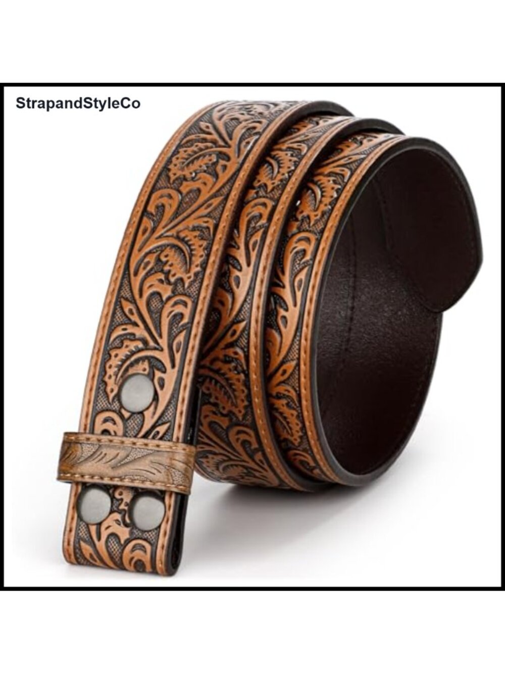 Western Leather Belt Strap Embossed Cowboy Cowgirl No Buckle